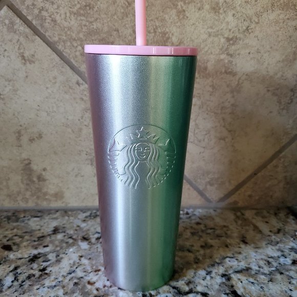 Starbucks Christmas Holiday 2020 Pale Pink Green Gradient Glitter Stainless - Picture 1 of 4